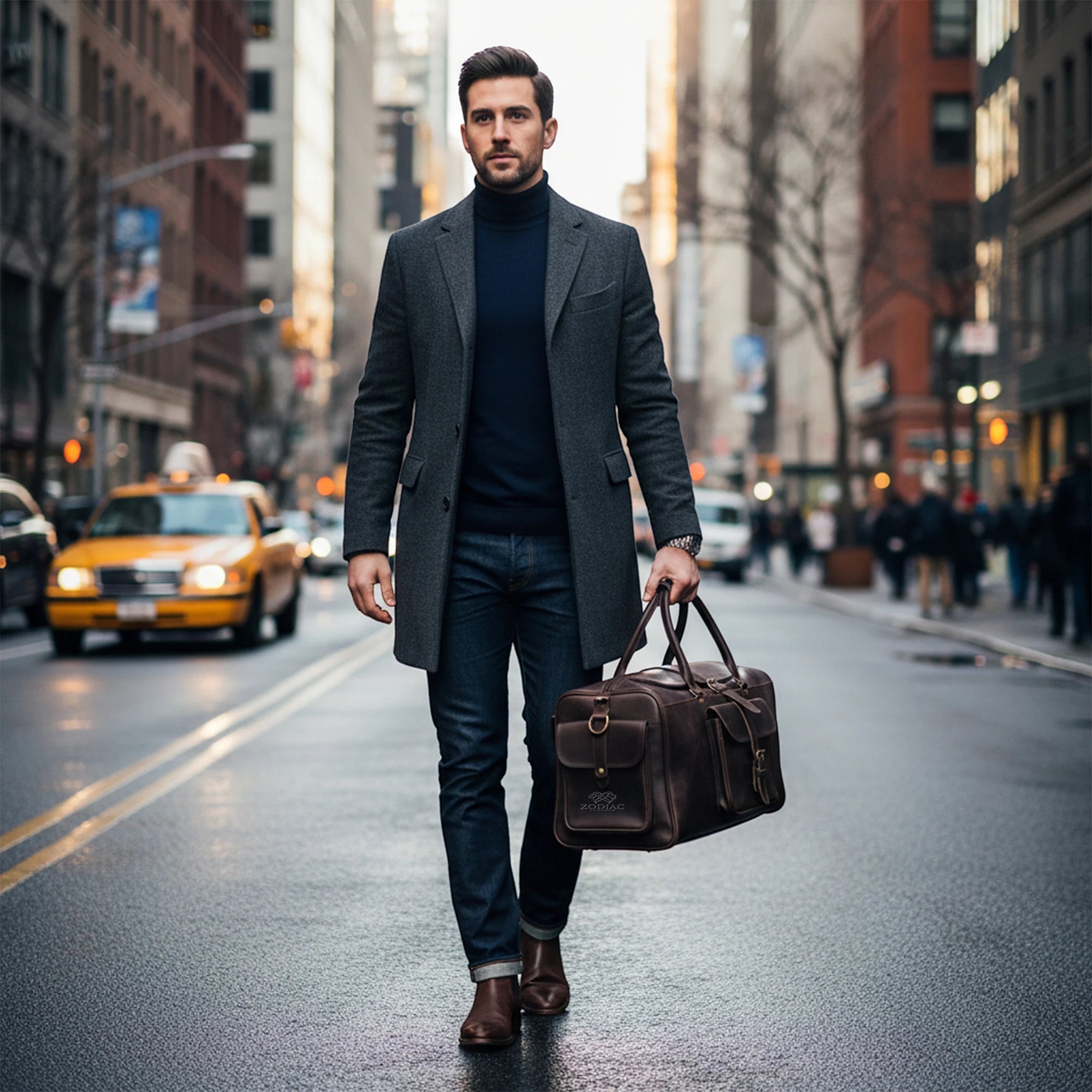 Stella Full Grain Leather Duffle Bag 24" – Dark Brown - Buffalo Leather - Smooth - Zodiac Leather